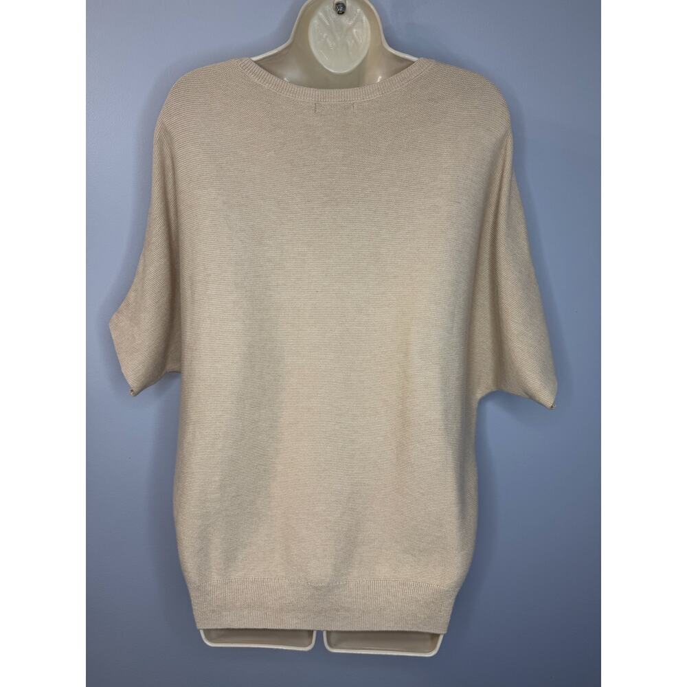 QUINCE Lightweight Cotton Cashmere Link-Stitch Dolman Sweater Heather Oatmeal M - Picture 9 of 11